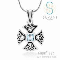 Suvani Jewelry - เงินแท้ 92.5% จี้ไม้กางเขน ประดับด้วยบลูโทพาส จี้พร้อมสร้อยคอ เครื่องประดับเงินแท้