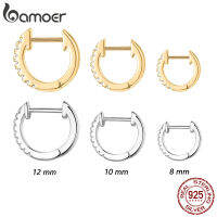 Bamoer ต่างหูเงินแท้925ชุบทอง14K Cubic Zirconia Cuff Huggie Studs