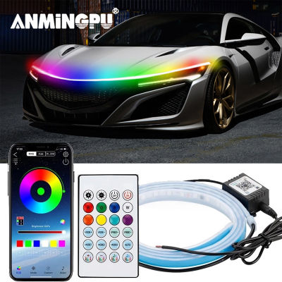 ANMINGPU RGB Led Car Hood Light Colorful Auto Headlight Strip Daytime Running Lights APP Remote Control Car Hood Decorative Lamp