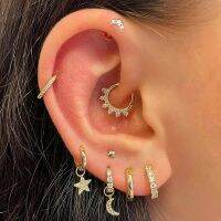 1pc Helix Piercing Earrings Women 2023 Tiny Stars Moon Zircon Gold Color Dainty Ear Hoop Septum Lobe Tragus Body Jewelry Gifts