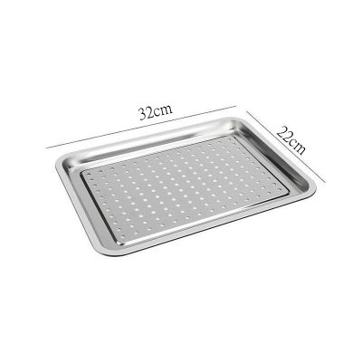 Stainless Steel Rectangle Hollow Drain Tray Thickened Fruit Vegetables Storage Plate Oil Water Filter Pan Kitchen Accessories