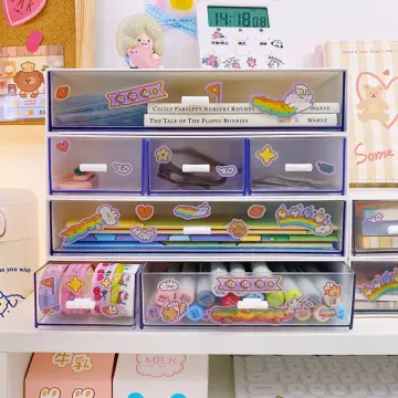 Acrylic Transparent Stationery Storage Drawers Pen Pencil Organizer Holders  Washi Tape Storage Box Desk Organizer Storage