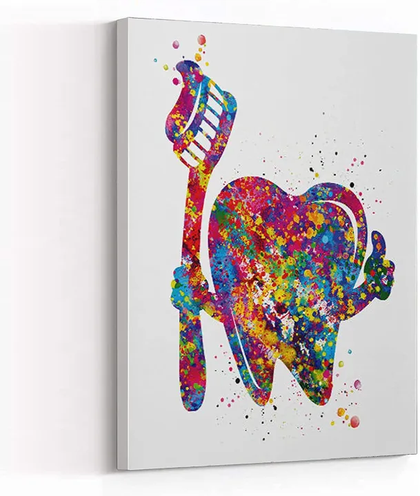 Wall Art Canvas Dental Art Set Watercolor Print Pediatric Decor Dentist