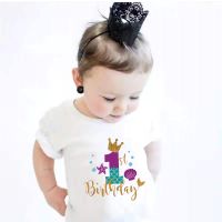 Fashion Girls Mermaid T Shirt Kids Birthday Number Print Short Sleeve Tops Tee Baby Boys Birthday Party Shirt in Stock