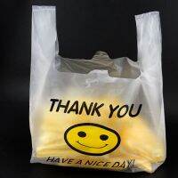 50pcs Smiling Plastic Gift Bag Supermarket Shopping Bag with Handle Thank You Party Wedding Transparent Candy Cake Wrapping Bags Gift Wrapping  Bags