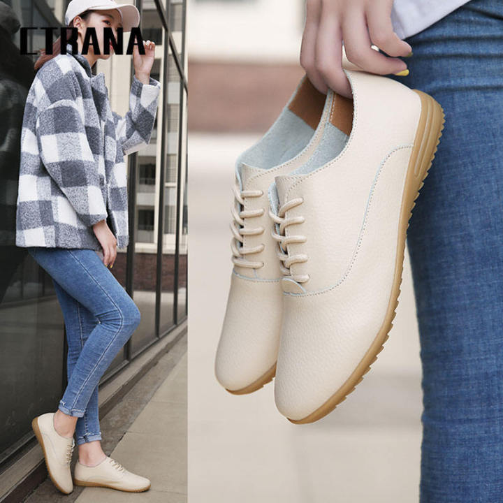 ctrana-oxfords-รองเท้าหนังแท้สำหรับผู้หญิง-รองเท้าหนังแท้สไตล์เกาหลีรองเท้าส้นเตี้ยลำลองปลายแหลมสีขาวดำรองเท้าแฟชั่นผู้หญิงรองเท้าขนาดใหญ่41