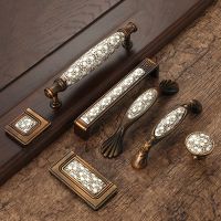 【LZ】✐  Antique Bronze Ceramic Cabinet Handles Vintage Drawer Knobs Wardrobe Door Handles European Furniture Handle Hardware