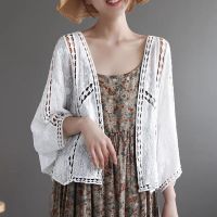 ▥ New Hollow Cotton Cardigan Air Conditioned Shirt Fashion Cloak Womens Coat Thin Protection