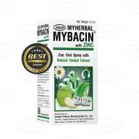 ( 1Exp 25/6/2025) Mybacin with Zinc Apple 15 ml สเปรย์พ่นคอมายเฮอบัลมายบาซิน สูตรแอปเปิ้ล 15 มล.