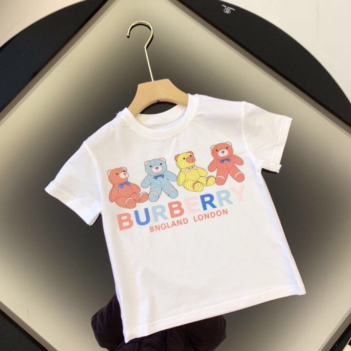 burberry-เสื้อยืดแขนสั้นเด็กชายและเด็กหญิงเสื้อผ้าฤดูร้อนเสื้อผ้าเด็กใหม่เสื้อผ้าเด็กเสื้อท่อนบนเสื้อยืด