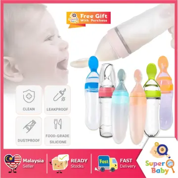 1 PC Silicone Baby Food Dispensing Spoon ( 3oz, Ideal for 4 Months+ Babies)  - Squeeze Feeder with Spoon - Spoon Bottle for Baby - Baby Spoon Feeder  Bottle Baby Solid Food Feeder 