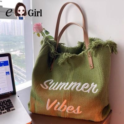 Women Letters Embroidery Canvas Bag One Shoulder Underarm Messenger Bag Large Tote Beach Bag Shopping Bag Women Canvas Handbag