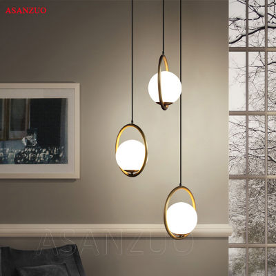 LED Glass Ball Pendant Lights Metal Hoop Hang Lamp for Bedroom Cafe Restaurant Bar Indoor Lighting Decoration Light Fixture