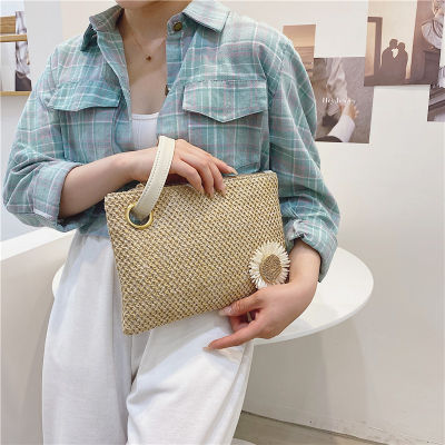 2022 Straw Woven Clutch for Women Fashion New Summer Beach Lady Sunflower Wristlet Bag Casual Vintage Small Purse and Handbags
