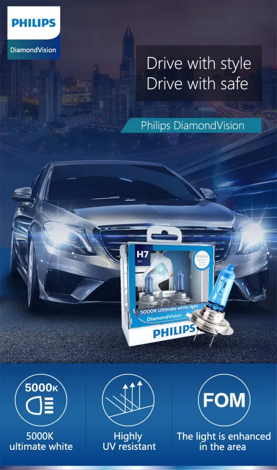 2X Philips H4 9003 12V 60/55W P43t Diamond Vision 5000K Super White Light  Halogen Headlight Auto Bulbs 12342DVS2