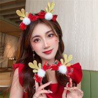 Bando simpul rusa manis ikat kepala trendi untuk acara Natal ornamen aksesori rambut cuci wajah anak perempuan