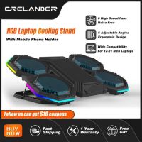 CRELANDER RGB ขาตั้งแล็ปท็อปเกมแผ่นแล็ปท็อปแบบพกพาพัดลมโน๊ตบุ๊คยืนที่มี6พัดลมทำความเย็นและที่วางโทรศัพท์ Muluntrade