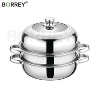 BORREY Stainless Steel Steamer Pot Soup Pot Steamer Basket Double Boiler 3 Layers Pot Steamer Induction Cooker Metal Steamer Pan