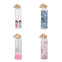 ✑◙✐ 550ml Portable Glass Water Bottles With Bamboo Lid Rope Decanter for Juice Tea Japanese My Drinking Cup Sport Outdoor Office