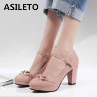 ASILETO ขนาดใหญ่45 46ผู้หญิงสายปั๊ม Nude Bows แพลตฟอร์มรองเท้าส้นสูงรอบ Toe Party รองเท้าแต่งงานเจ้าสาว Stilettos สีดำ