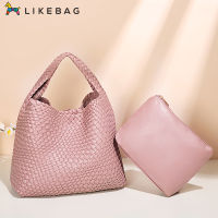 LIKEBAG กระเป๋าสานแฟชั่นสุภาพสตรีต้นฉบับกระเป๋าถือทอมือ PU หนังทอผู้หญิงความจุขนาดใหญ่ Tote กระเป๋าขนาดเล็ก Bag