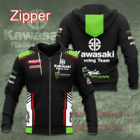 2023 New Inventory!! Kawasaki Racing Team 3d Printed Hooded Sports Jacket with Large Zipper, Suitable for Boys popular