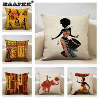 African Oil Painting Cushion Cover Dancing Girl Art Painting Sofa Decorative Pillowcase Home Living Room Pillow Cover 45x45cm