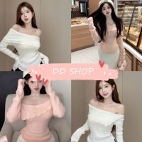 DD SHOPพร้อมส่ง A112 เสื้อไหมพรมเปิดไหล่ ผ้าร่องนิ่มใส่สบาย-C