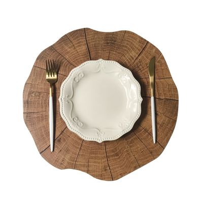【CC】┇☃  Imitation Wood Grain Placemat Round Table Dining Non Placemats Insulation Bowl Coaster