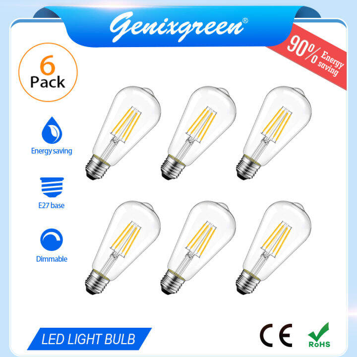 6 Pack Led Filament Bulb E27 4W Vintage LED Filament Bulbs 220V Energy