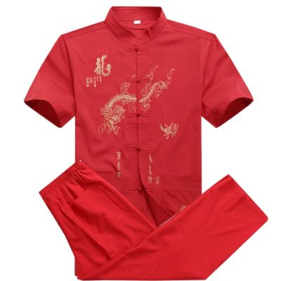 ชุดจีนโบราณสำหรับผู้ชายกางเกงขายาวชายเสื้อชุดจีนแขนสั้น,เสื้อผู้ชายแขนสั้นลายกังฟูเบิร์ดี้ Lee