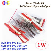 1W 14values*10PCS=140PCS Rectifier diode 3V3~24V Zener Diode component Assorted kit 3V3 3V9 4V7 5V1 6V8 8V2 10V 12V 15V 20V 24V Electrical Circuitry P