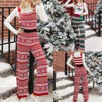 Christmas Jumpsuits Snowflake Pattern Knitted Bib Pants Overalls Sleeveless Jump Suit for Women Fall Winter