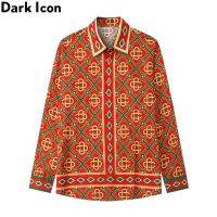 ✆▲✿ เสื้อเชิ้ตแขนยาว คอปก ขนาดใหญ่ พิมพ์ลาย Dark Icon แฟชั่นฤดูร้อน สําหรับผู้ชาย 2022