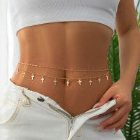 HotPuRui Multi-Layer Cross Charm พู่เอวผู้หญิงเซ็กซี่โลหะ Link จี้ Body Belly Chain เครื่องประดับ Party Beach Trendy