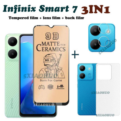 (3 In 1) Infinix Smart 7ป้องกันหน้าจอกระจกเทมเปอร์เซรามิก + ฟิล์มกล้อง + ฟิล์มด้านหลังสำหรับ Infinix Smart 7ฟิล์มบางเซรามิก
