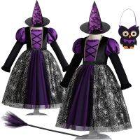 2023 Halloween Costume for Kids Magic Witch Cosplay Dresses Girls Fantasia Vestidos Carnival Party Mesh Dress Children Clothing 3-10T