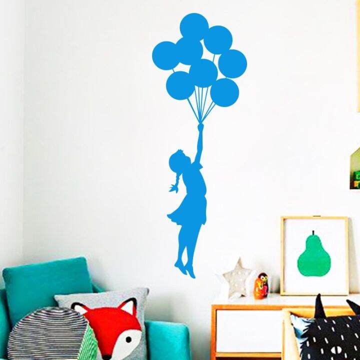 sale-nancarenko1977-art-design-banksy-สติ๊กเกอร์ติดผนัง-flying-balloon-girl-home-decor-ไวนิล-wall-decal-self-adhesive-graffiti-diy-home-decoration