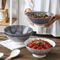 8 Inch Ceramic Colorful Ramen Bowl Bamboo Hat Noodle Soup Rice Porcelain Tableware Underglaze CZY-B1010