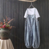 สีดำ Denim Jumpsuits สำหรับผู้หญิงขนาดใหญ่ Playsuit Denim กางเกงหลวมสูงเอวกางเกง Overalls สำหรับเสื้อผ้าผู้หญิง s