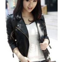 Women Leather Motorcycle Zipper Handsome Coat Jacket