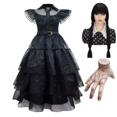 Women Clothes Halloween Vestidos For Kids Girls Mesh Party Dresses Carnival CostumesWednesday Addams Cosplay For Girl Costume