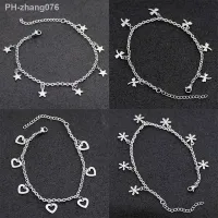 Allergy Free Stainless Steel Ankle Bracelet for Women Pentacle Love Heart Charm Bracelet on Leg Girls Foot Chains Anklet Jewelry