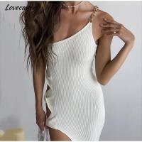 One-Shoulder Hollowed-Out Split Suspender Dress High Waist Buttocks Womens Sleeveless Threaded Dresses Dinner Party Vestidos