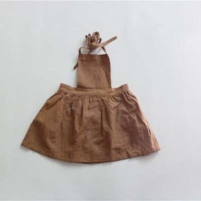Deer Jonmi 2023 Spring Korean Style Baby Girls Cotton Linen Apron Dress Solid Color Toddlers Kids Suspenders Dresses