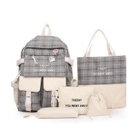 5-piece Set School Bag For Girls Fashion Womens Backpack Plaid Style Oxford Cloth Large Capacity Backpack With Many Pockets