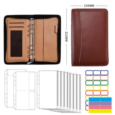 Clear Zipper Budget Binder Business Budget Organizer Notebook PU Leather Padfolio Binder A6 Notebook Organizer Cash Envelope Organizer Notebook