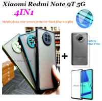 [4 in 1] Suitable for Xiaomi Redmi Note 9T 5G frosted anti-drop phone case + tempered glass + camera lens protection mat frosted PC cover + carbon brazing base film