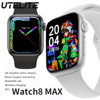 UTELITE✅พร้อมส่ง✅Watch8 Max Smart Watch กับ NFC 1.85นิ้วหน้าจอสแควร์บลูทูธโทร IP67กันน้ำสแตนด์บายนานนาฬิกาติดตามการออกกำลังกายไร้สายชาร์จผู้หญิงผู้ชาย S Mart W Atch