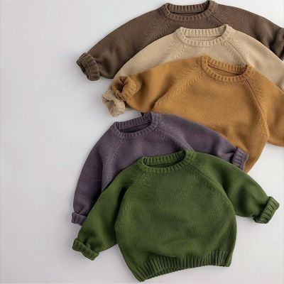 3469C Children Sweater 2022 Autumn Winter All Match Boys Sweater Knitted Retro Pullover Shoulder Jacket Loose Cotton Pullover
